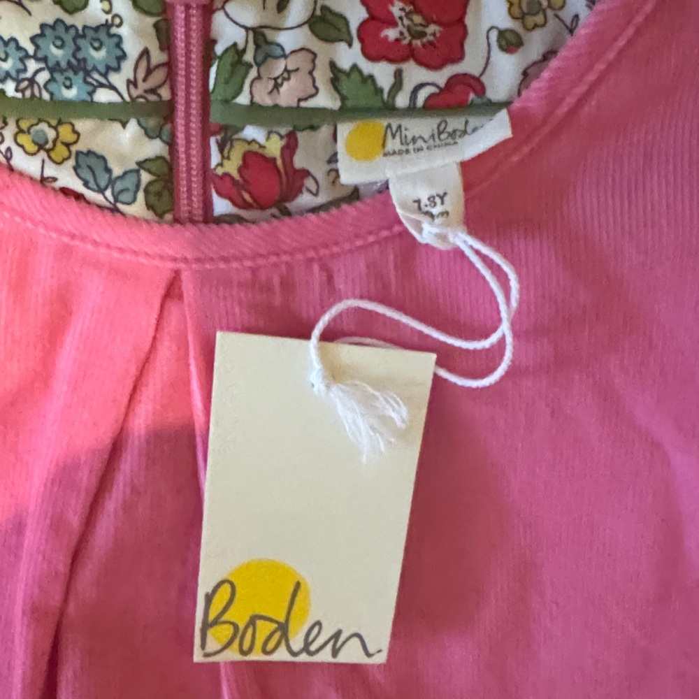 Mini Boden Bright Petal Pink Foxes Dress with Floral Lining - Picture 3 of 4